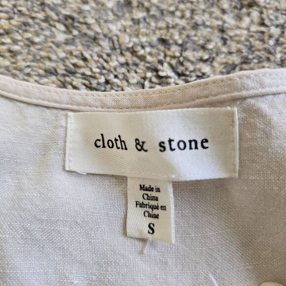 Cloth & Stone Linen Blend Top Women's Small Ivory Ruffle Sleeve V-Neck Peplum - Picture 5 of 7